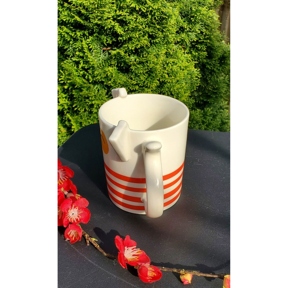 Parker Lane Winking Dog Stoneware Mug Orange White Striped 3D Ears Coffee Cup - Picture 2 of 6